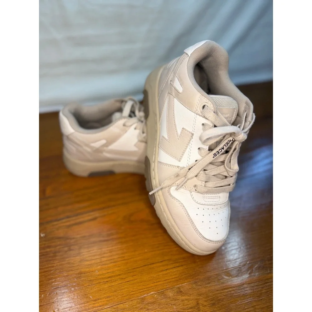 Off-White Out Of Office OOO Sneakers Beige White Leather Low Top Trainers sz 39